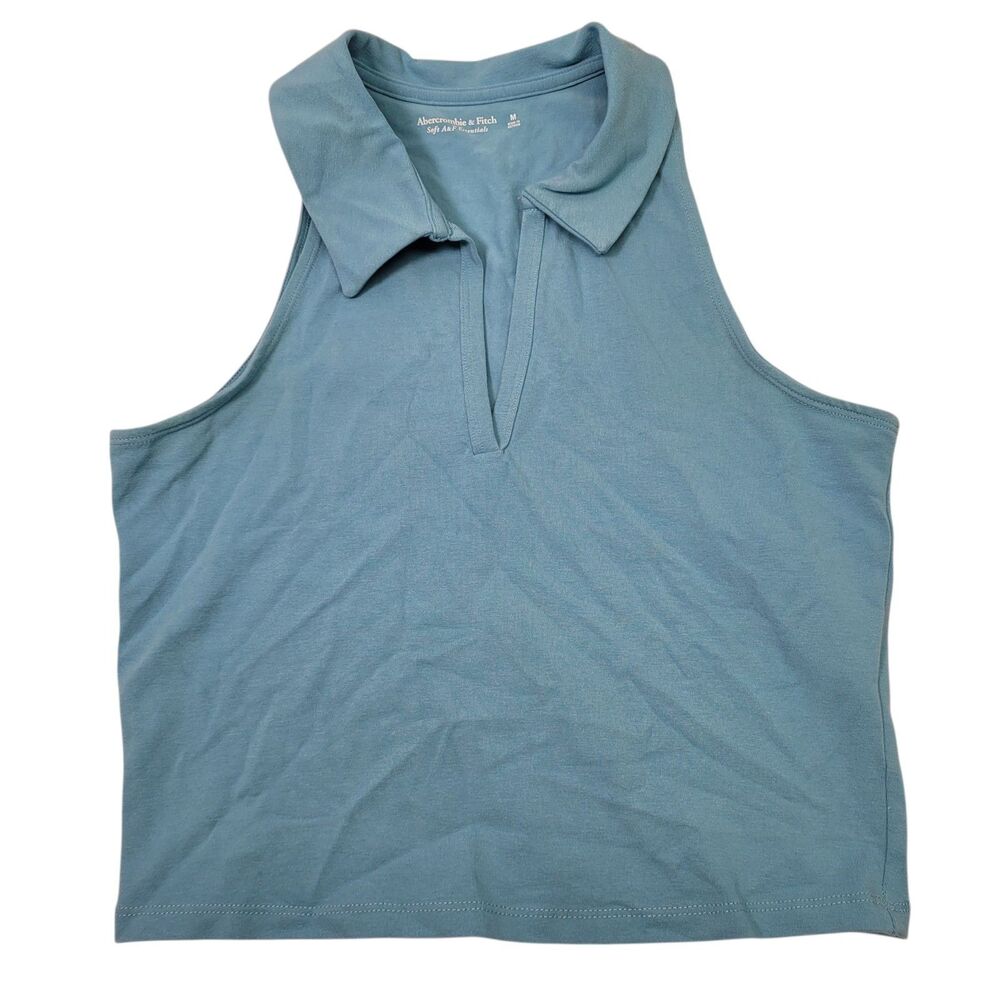 Abercrombie & Fitch Blue Sleeveless Collared V-Neck Polo Tank Top Size Medium